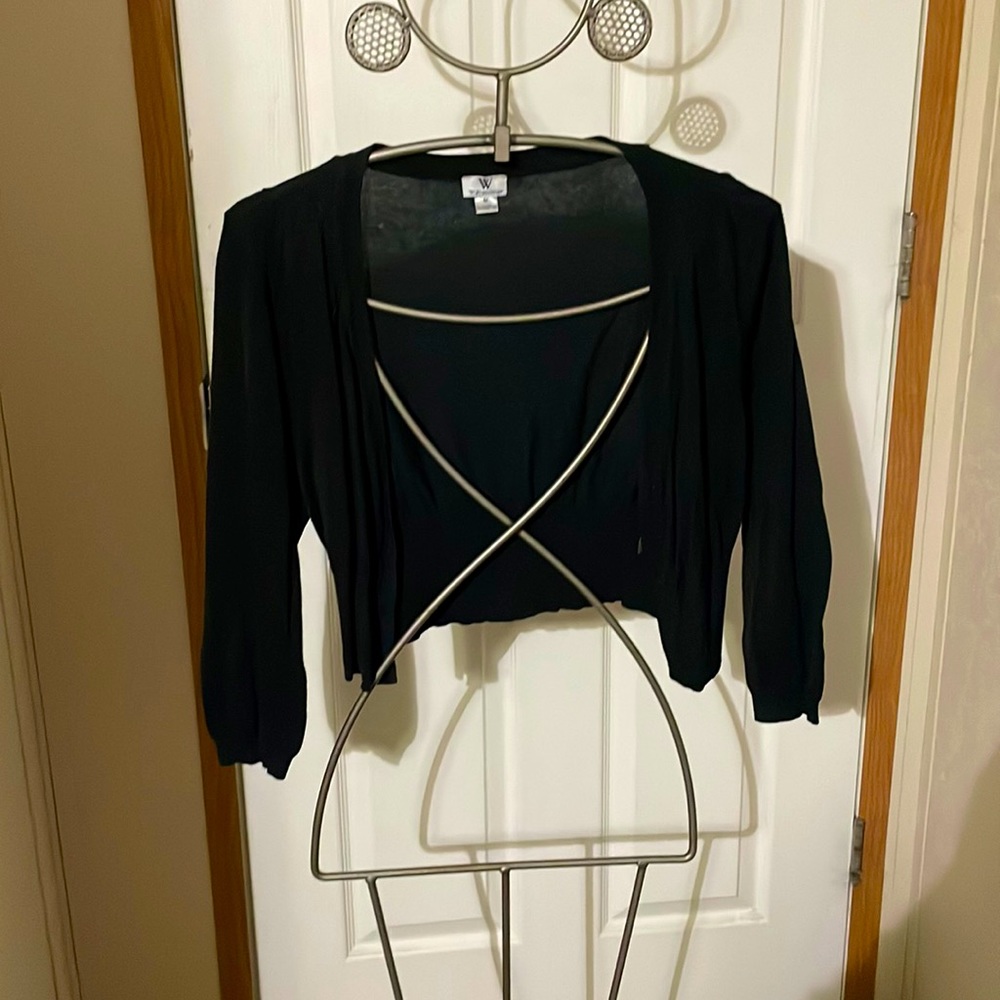 Worthington Black Button Up Cardigan Crop Top